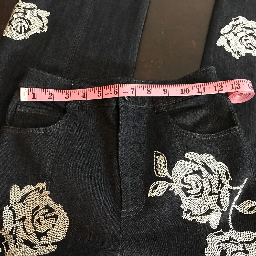 Cinq à Sept Francine Heatset Rose Wide Leg Jeans Denim Pants Embellished - Picture 8 of 14